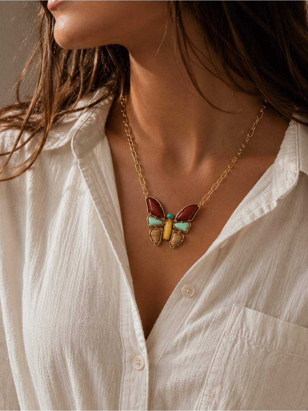 NWT | Piper K Genuine Stone Butterfly Statement Necklace